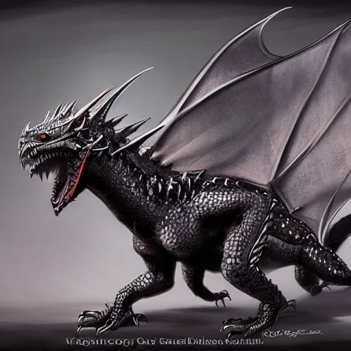 Image similar to western black dragon, realistic, highly detailed, concept art, full body