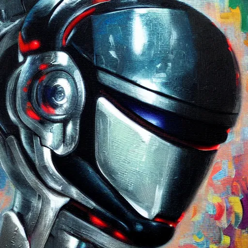 Image similar to ghost in the shell, robocop, impasto, oil painting, detail,