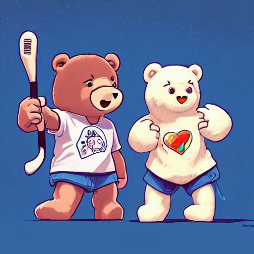 Prompt: the care bears. playing ice hockey! dream mercy and winston from overwatch, extremely detailed, sharp focus, wide view, full body shot, smooth, digital illustration, by james jean, by rossdraws, frank franzzeta, mcbess, sakimichan, brosmin, danton fadeev, steve simpson