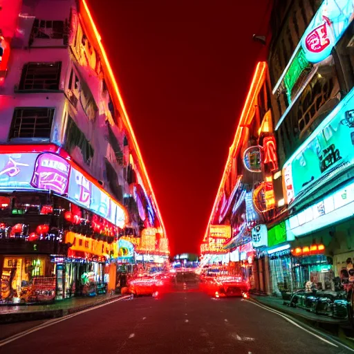 Image similar to timelapse of a tapei street, headlights, neon signs, Canon A1