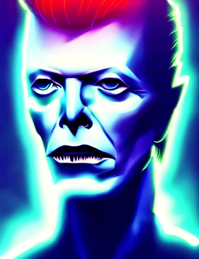 Prompt: portrait of david bowie, intricate, perfect anatomy, neon lighting, highly detailed, digital photography, artstation, stylish pose, concept art, smooth, sharp focus, illustration, art by artgerm and greg rutkowski