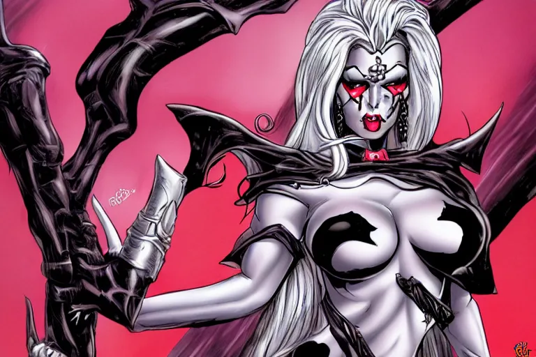 Image similar to character Lady Death from Lady Death comicbook (1993 – 1995), trending on art station, fantasy,