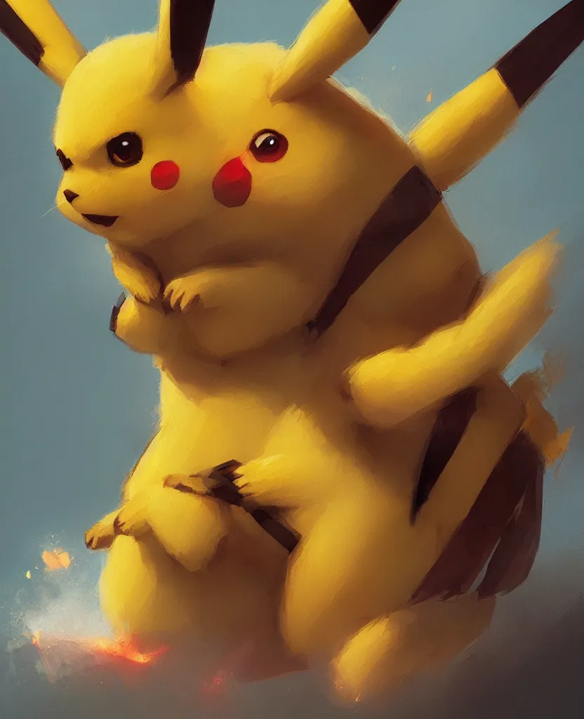 Prompt: a beautiful digital portrait of Pikachu by Greg Rutkowski, trending on artstation