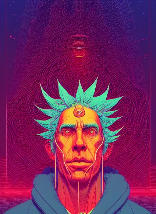 Prompt: symmetry!! stunning portrait of rick sanchez, by victo ngai, kilian eng vibrant colors, dynamic lighting, digital art, winning award masterpiece, fantastically beautiful, illustration, aestheticly inspired by beksinski and dan mumford, upscale with simon stalenhag work, artstation, 8 k