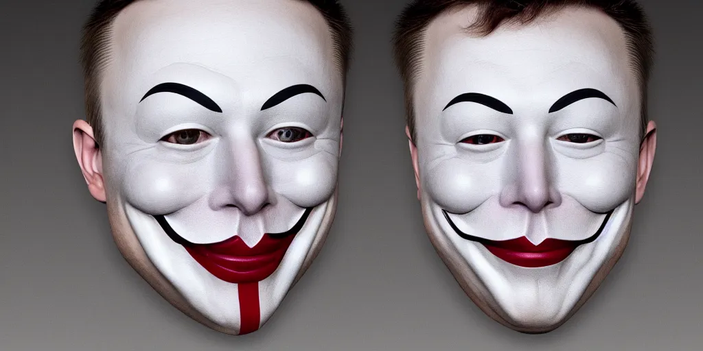 Image similar to anonymous mask, elon musk model