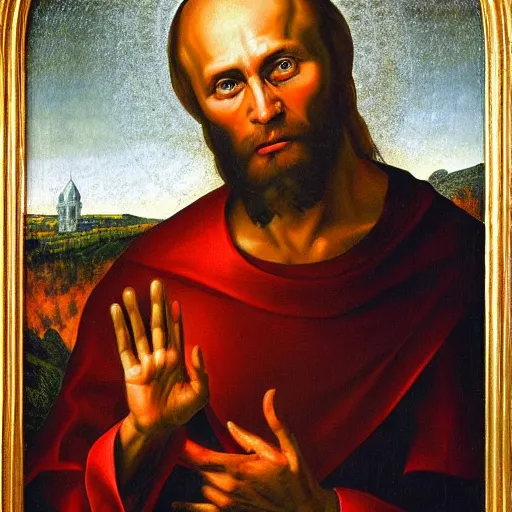 Image similar to vision of ezekiel with vladimir putin, portrait centered