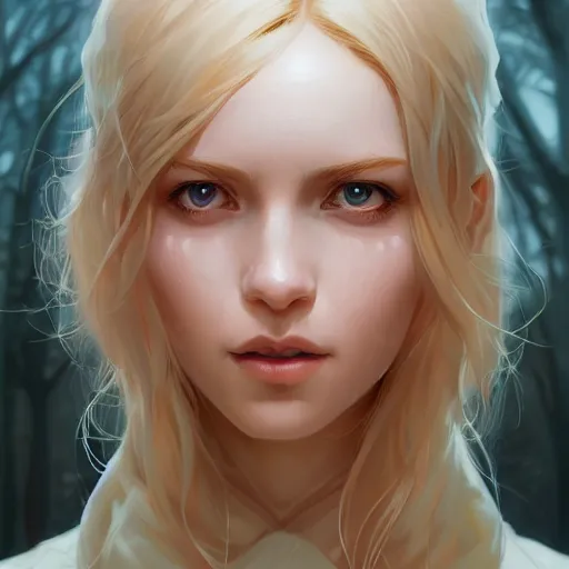 Prompt: symmetry! a detailed close up portrait of a blonde young woman, unreal engine, fantasy art by greg rutkowski, loish, rhads, ferdinand knab, makoto shinkai and lois van baarle, ilya kuvshinov, rossdraws, tom bagshaw, caustic lighting, detailed and intricate environment