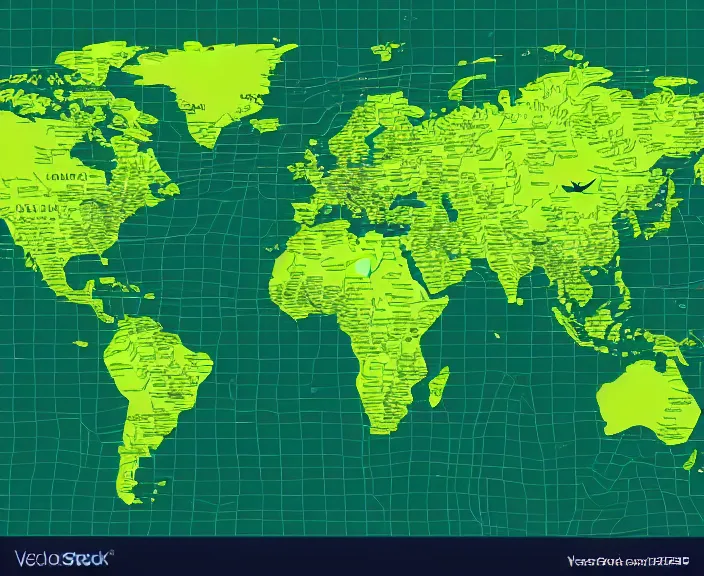 Prompt: top down 2d vector map with black background and green islands