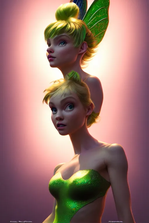 Image similar to hyperrealistic mixed media painting of tinker bell, full body, stunning 3d render inspired art by P. Craig Russell and Barry Windsor-Smith + perfect facial symmetry + dim volumetric lighting, 8k octane beautifully detailed render, post-processing, extremely hyperdetailed, intricate, epic composition, grim yet sparkling atmosphere, cinematic lighting + masterpiece, trending on artstation, very very detailed, masterpiece, stunning