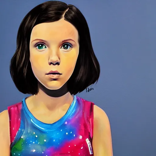 Prompt: Millie Bobby Brown painted by a galaxy brush