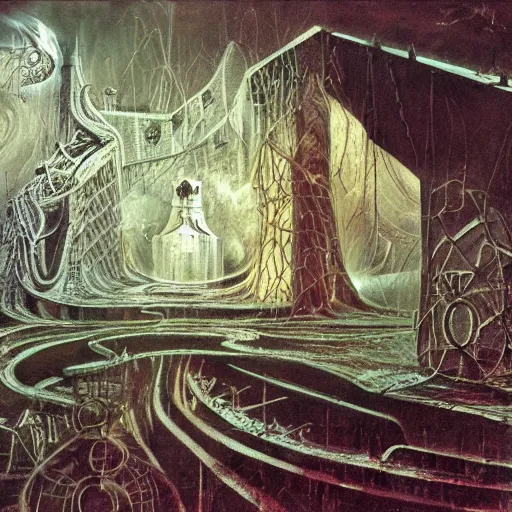 Image similar to the gate between reality and simulation, matte painting by ivan shishkin and roberto matta and dave mckean