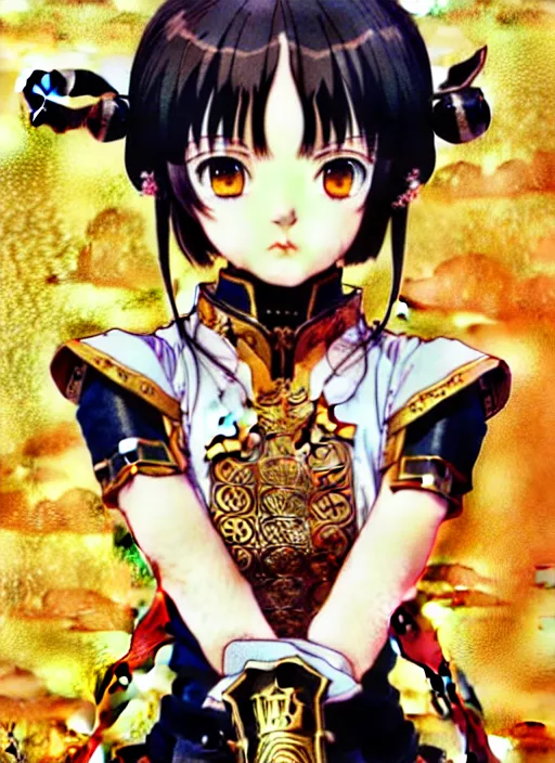 Image similar to ilya kuvshinov anime knight girl in ornate armor, last exile, murata range, fine detail, perfect anime face, dramatic lighting, dynamic composition, gustav klimt, art deco, cel shading, vivid, rich texture, ( ( ( yoshinari yoh ) ) ), alphonse mucha, ( ( ( colorful ) ) ),