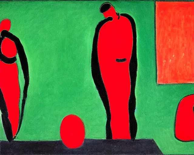 Prompt: Red, green, and black painting by Matisse
