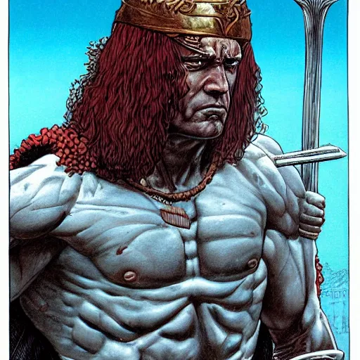 Image similar to joe biden as conan the barbarian, super detailed, by moebius