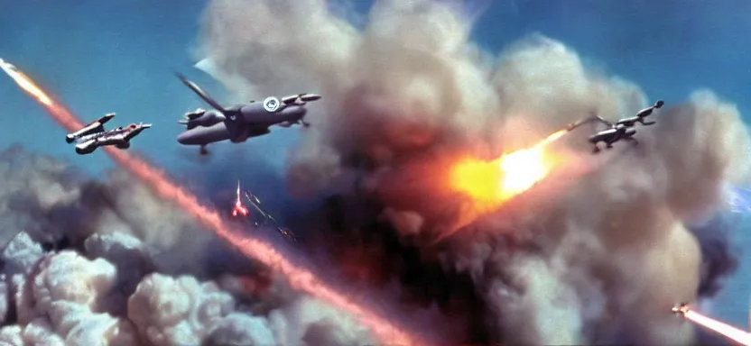 Image similar to a film still of an epic ww 2 space battle, explosions, directed by roger corman, wide angle, rule of thirds, colorful, thunderbirds, hbo, 4 k, hd, hyperrealistic, 7 0 mm