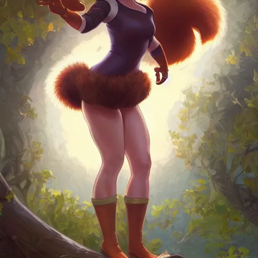 Image similar to milana vayntrub as squirrel girl, highly detailed, digital painting, artstation, concept art, sharp focus, illustration, cinematic lighting, art by artgerm and greg rutkowski and alphonse mucha