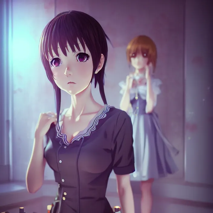 Image similar to a potrait of anime girl, my dress up darling anime, fine details, night setting, realistic shaded lighting poster by ilya kuvshinov katsuhiro, unreal engine 5, radiant light, detailed and intricate environment