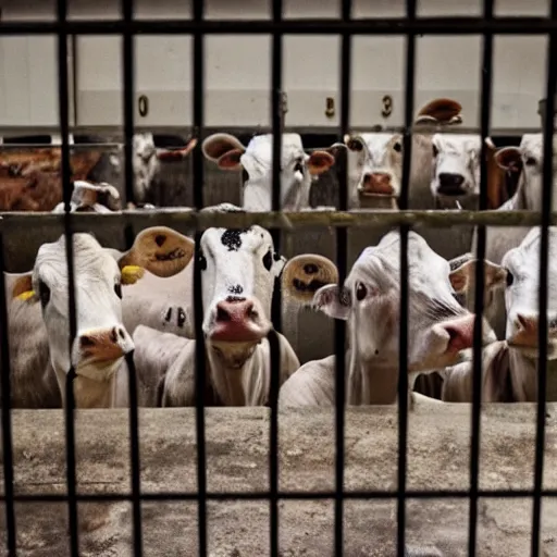 Image similar to inmates weating cow heads inside a jailcell