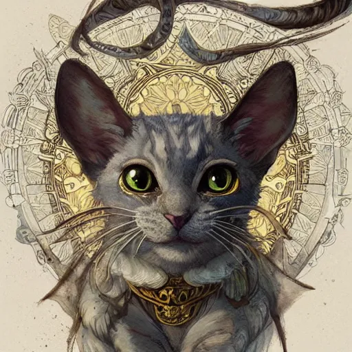 Image similar to A heraldic prince kitty cat with big cute eyes, D&D, fantasy, intricate, cinematic lighting, highly detailed, digital painting, artstation, concept art, smooth, sharp focus, illustration, art by Akihiko Yoshida, Greg Rutkowski and Alphonse Mucha