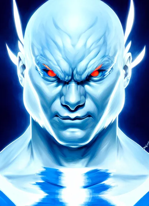 Image similar to symmetry!! portrait of blue akuma, street fighter, global illumination!! intricate, elegant, highly detailed, digital painting, artstation, concept art, smooth, sharp focus, illustration, art by artgerm and greg rutkowski and alphonse mucha