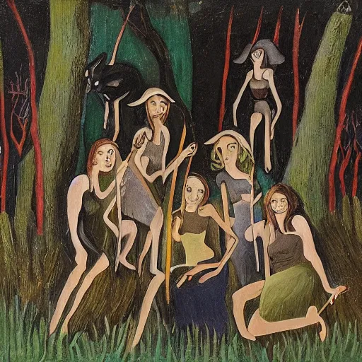 Prompt: witches in a forest, group shot, gertrude kasebian n -6