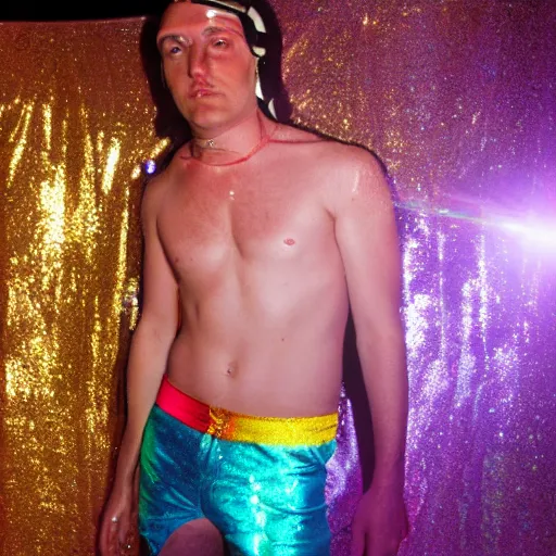 Prompt: a photography of a Disco jock at the disco experiences mystical revelation