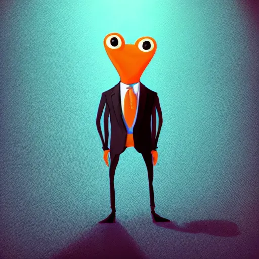 Prompt: full body shot of a thin anthropomorphic cockroach wearing a suit with a tie, best of artstation, backlighting, orange lights, blue shadows, 8k, hyper detail illustration, symmetrical, correct proportions