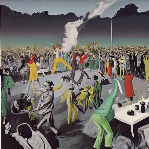 Image similar to having a cool party, painting by neo Rauch