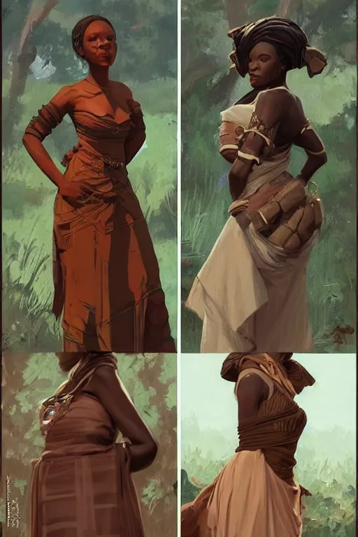 Prompt: rpg character art of an african woman, celtic dress, half body shot, gorgeous face, by jeremy lipking, by studio ghibli, by disney, video game fanart, digital art