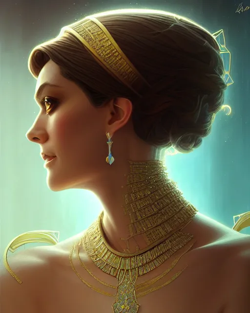 Image similar to symmetry portrait of brunette princess, glam, deco, glowing intricate, elegant, highly detailed, digital painting, artstation, concept art, smooth, sharp focus, illustration, art by artgerm and greg rutkowski and fra angelico and unreal engine 5