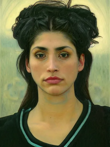 Prompt: portrait of a modern mixed-race woman wearing a dark shirt, upper body 2d game avatar, Donato Giancola, Kodak film stock, chiaroscuro lighting, default pose neutral expression, expressionist colour, face-on head shot, close-up, eye-contact, sharp focus, shape language, Alphonse Mucha/Gustav Klimt style, alpha masked transparent flat grey background, 4k, volumetric lighting, French Nouveau, trending on artstation, octane render, ultra detailed, hyperrealistic