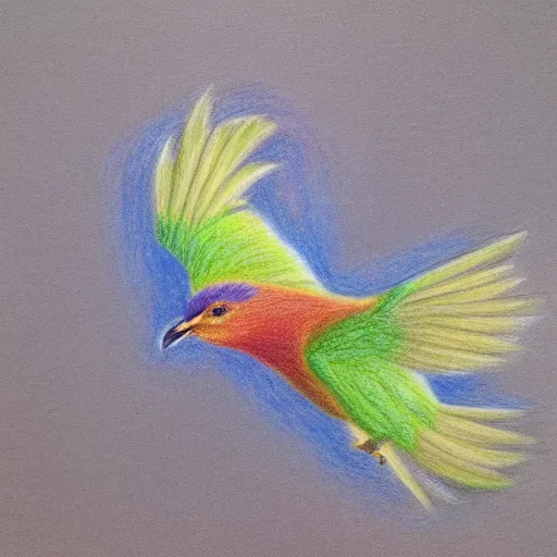 Image similar to a color pencil drawing of a bird by natalia rojas, pastel color, wingspan, high quality, artstation, 4 k