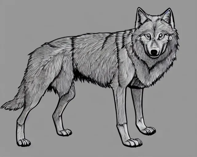 Image similar to professional digital art of a full-body outline of a wolf, very simple, no color, high quality, HD, 8K,