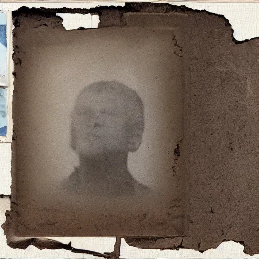 Prompt: an old case file from the archives, with suspect photograph and multiple fingerprints imprints. rusty, old, smudged, weathered