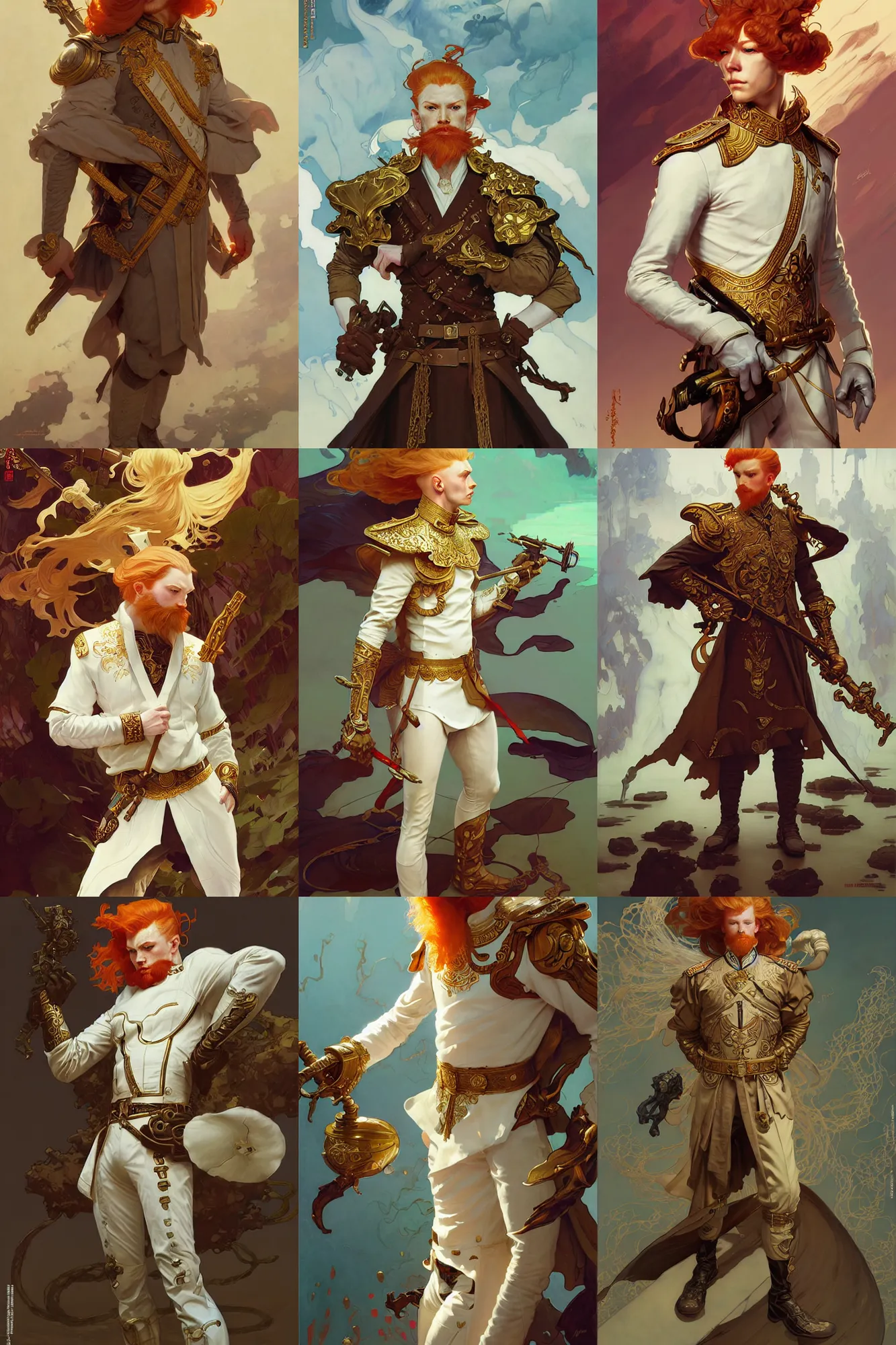 Prompt: young ginger male general, white russian clothes, fantasy, smooth, art by joseph leyendecker, peter mohrbacher, ruan jia, marc simonetti, ayami kojima, cedric peyravernay, alphonse mucha, victo ngai