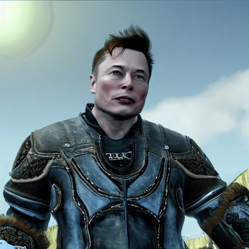 Prompt: screenshot of elon musk in skyrim