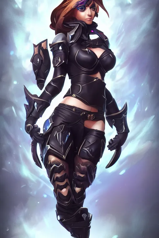 Image similar to A pretty female league of legends character, fullbody art, wearing fully-spec'd black SWAT armor, character concept, dynamic posing, 8k, trending on artstation