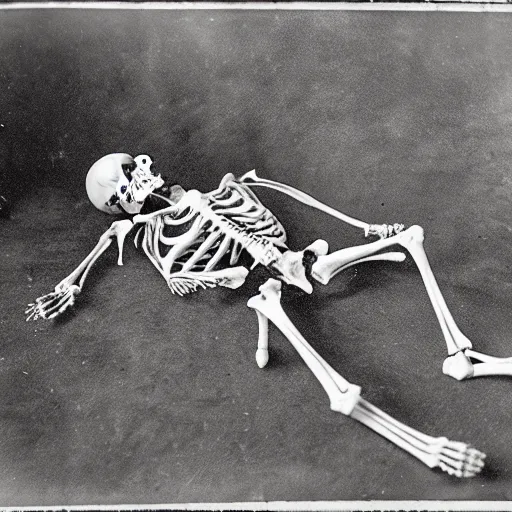 Prompt: Victorian Photograph of a skeleton outside