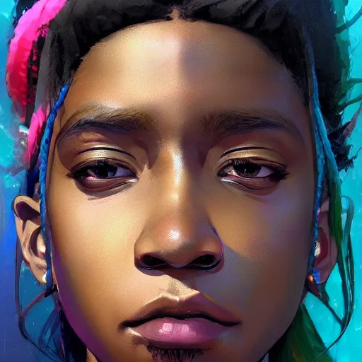 Image similar to a comic portrait of lil waybe, realistic shaded perfect face, fine details. blue - ish cosmic setting. very anime style. realistic shaded lighting poster by ilya kuvshinov katsuhiro, magali villeneuve, artgerm, jeremy lipkin and michael garmash, rob rey and kentaro miura style, trending on art station