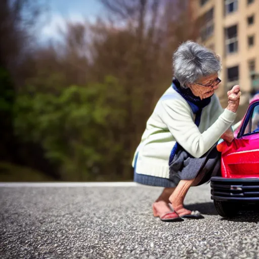 Image similar to elderly woman as a toy car, canon eos r 3, f / 1. 4, iso 2 0 0, 1 / 1 6 0 s, 8 k, raw, unedited, symmetrical balance, wide angle