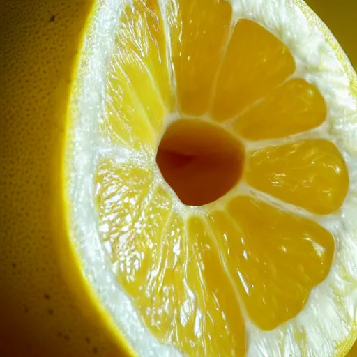 Prompt: close up shot of a sliced lemon, award winning photography, high contrast