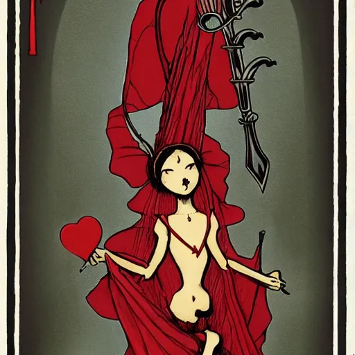 Prompt: a heart and dagger tarot card, monocrome icon stylized minimalist by cory loftis and esper ejsing and zdzisław beksinski and norman rockwell and greg rutkowski weta studio and lucasfilm inktober full body shot - c 1 0