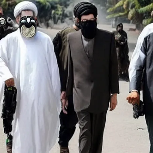 Prompt: ali khamenei wear gas mask