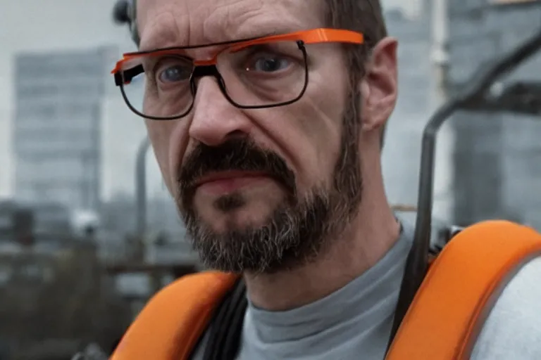 Prompt: vfx movie closeup real life gordon freeman by emmanuel lubezki