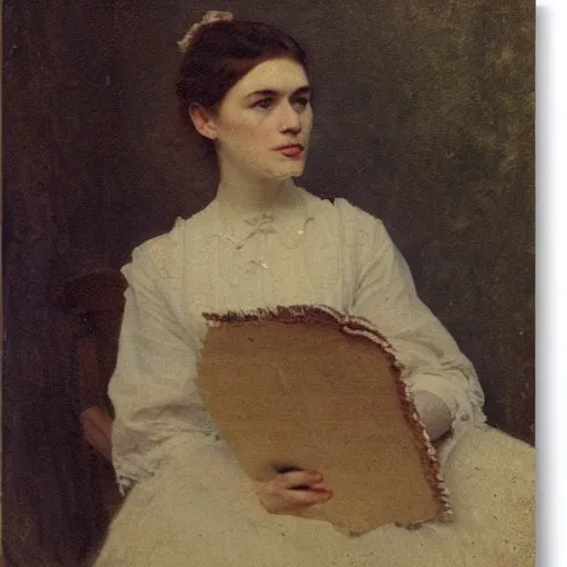 Prompt: young victorian woman in the forgotten archives by alfred stevens