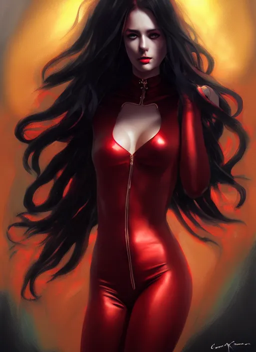 Prompt: lady in black coat and pantyhose in cosmic horror style, giant red star, intricate, seductive confident pose, realistic, extremly high detailed, digital painting, art by wlop and artgerm and ross tran and greg rutkowski, charlie bowater