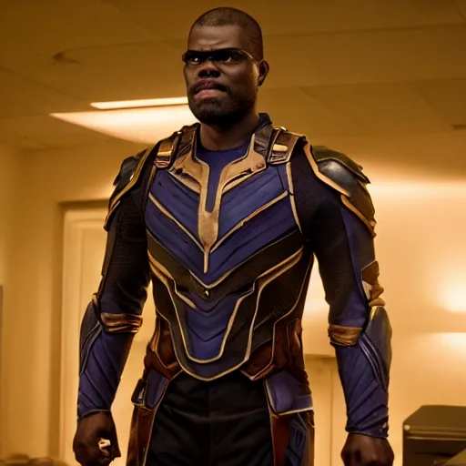 Prompt: william jackson harper, wearing thanos armour, hd 4k photo, cinematic lighting