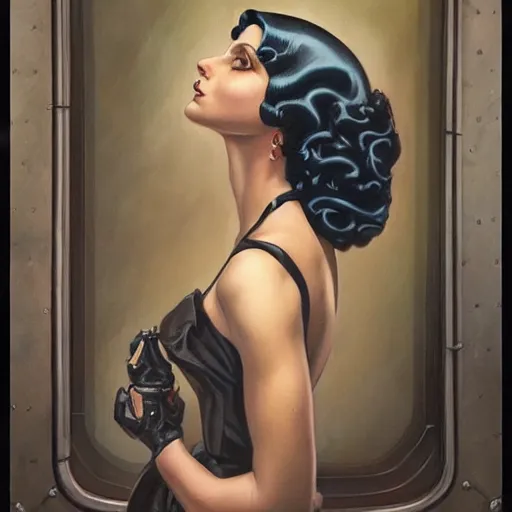 Prompt: a streamline moderne dieselpunk painting in the style of donato giancola, and in the style of charlie bowater, and in the style of charles dulac. symmetry, smooth, sharp focus, semi - realism, intricate ultra fine detail.