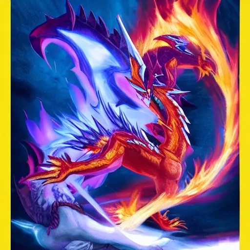 Image similar to ice Phoenix fighting against fire dragon