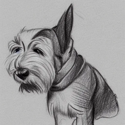 Image similar to milt kahl pencil sketch of happy mini schnauzer